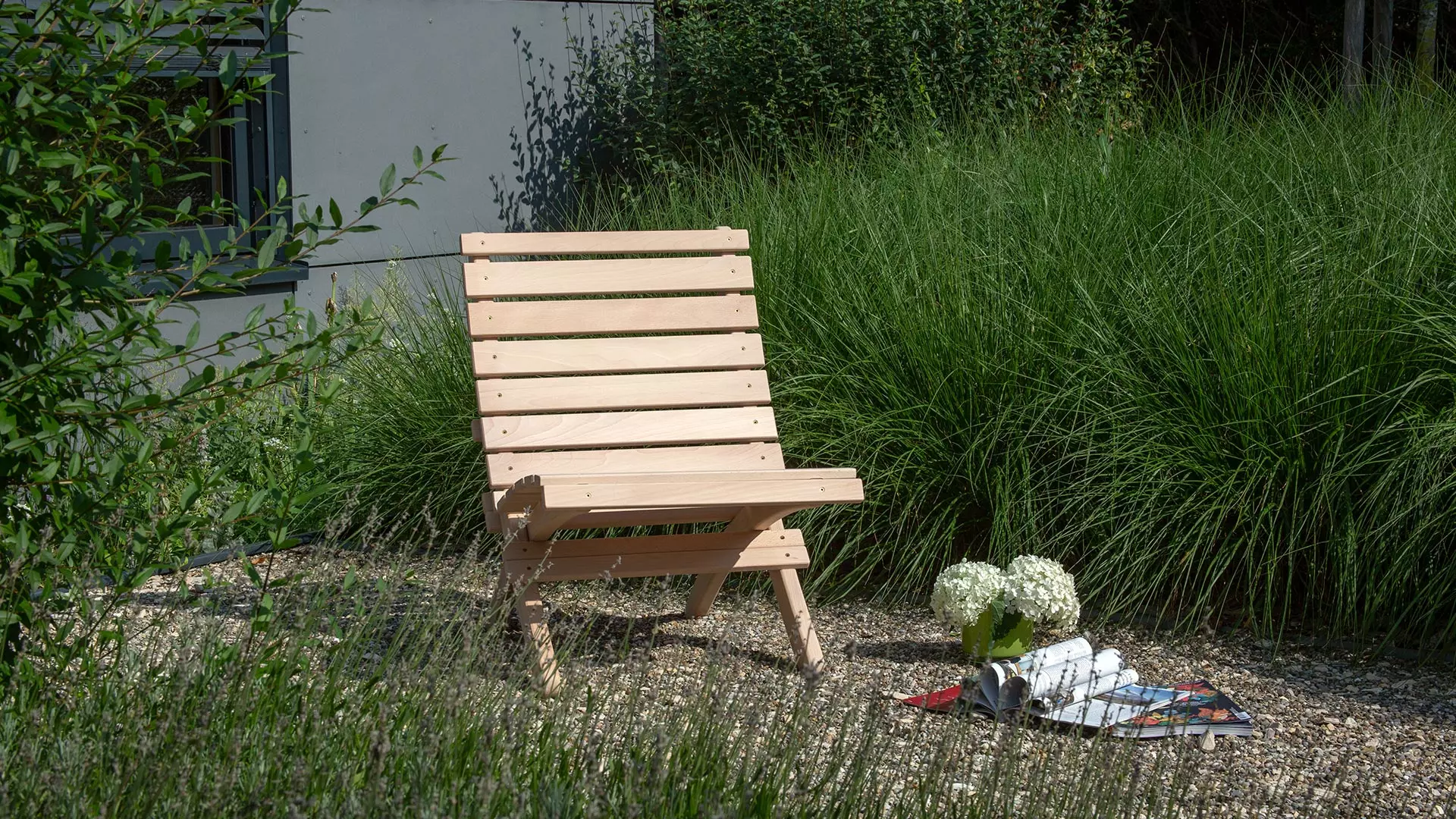 Chaise pliante de jardin Tonia, en hêtre massif, huilée - sans housse