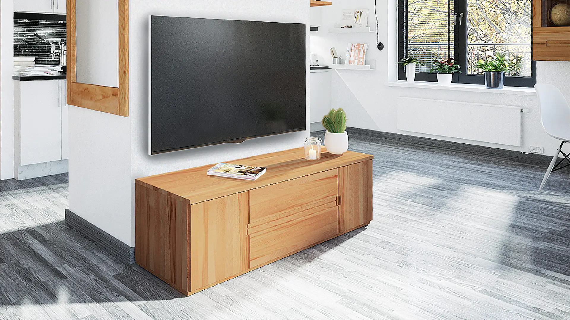 Genova lowboard in kernbeuken - perfect als TV-meubel