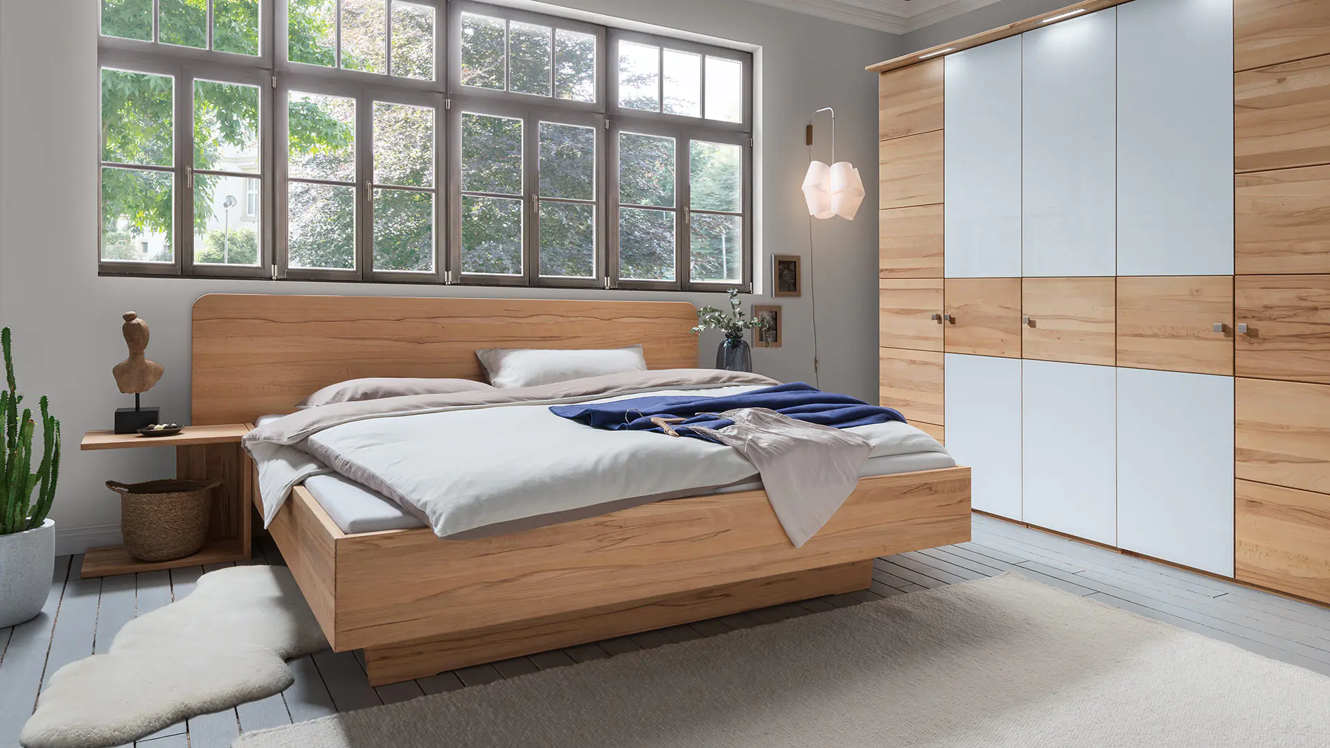 Hoogwaardig massief houten bed in een licht zwevende look - volledig metaalvrij